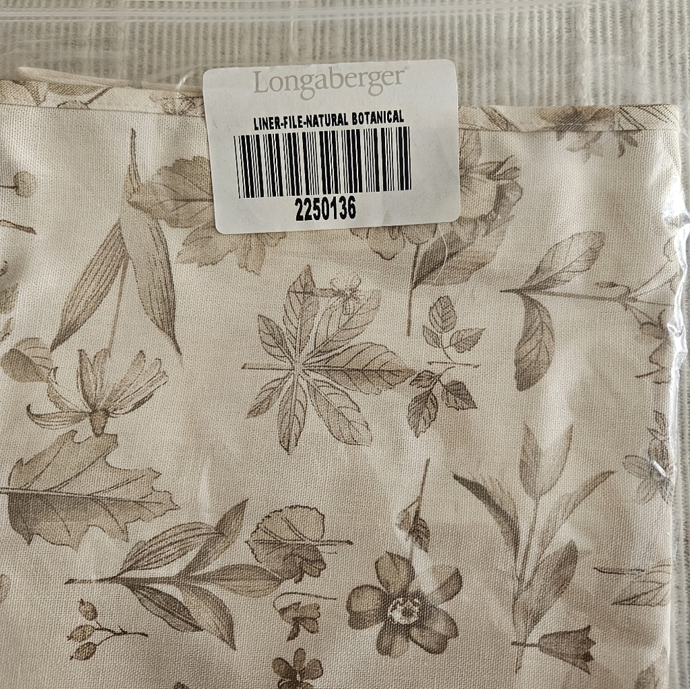 Longaberger Natural Botanical Fabric File Basket LINER